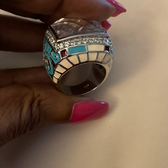 LAUREN G ADAMS STERLING SILVER 925 RING FLEUR DE LIS CZ CLEAR ENAMEL - Picture 4 of 14